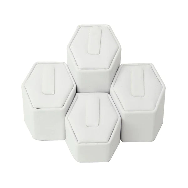 White Leatherette 4-Pc Ring Display Holder Set