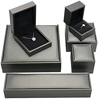 Luxury PU Leather Steel Grey Earring Pendant, Necklace Gift Box