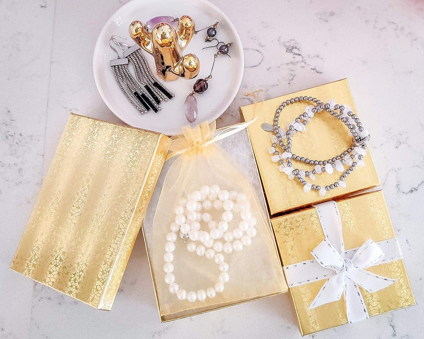 #G53 - 5 3/8" x 3 7/8" x 1"H Gold Foil Cotton Filled Box