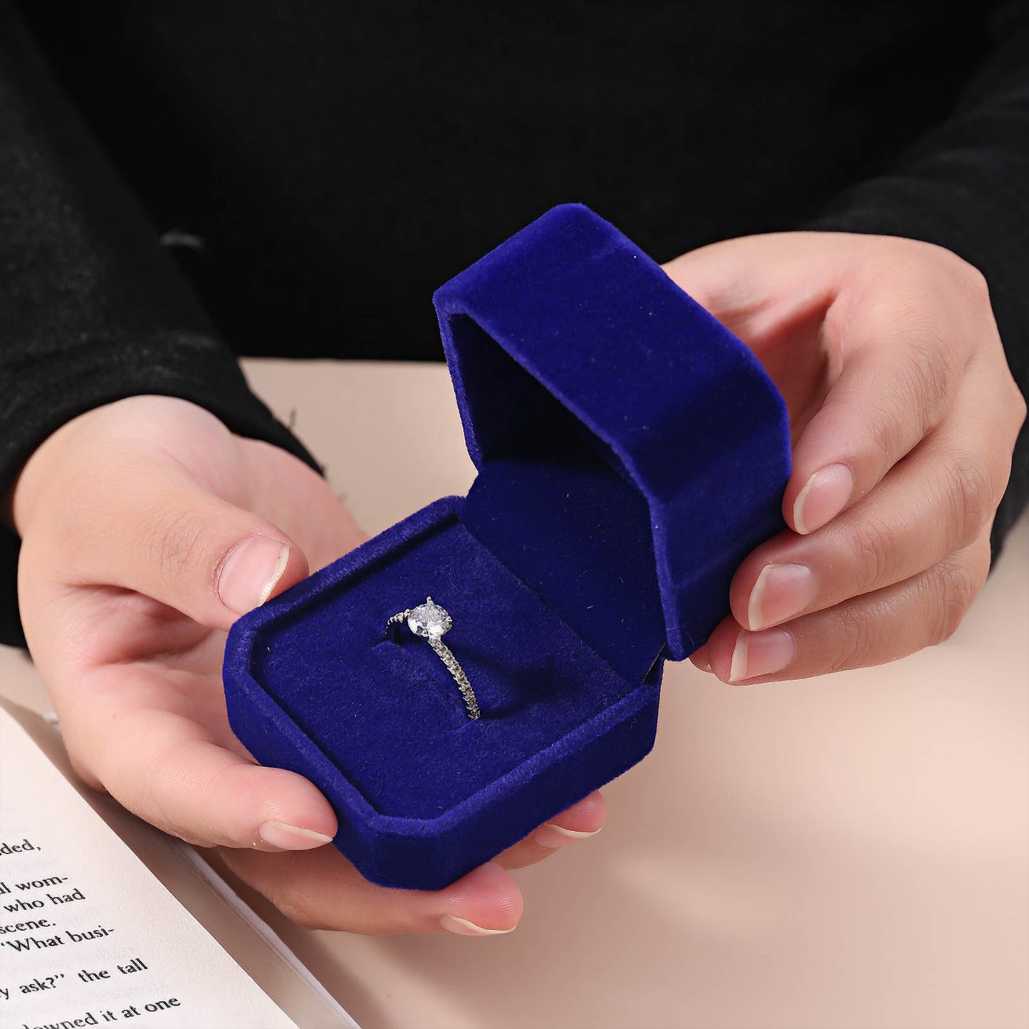 Blue Velvet Ring Box Sold as Dozen (12 pcs)