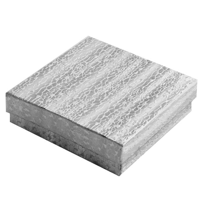 #33 - 3-1/2" x 3-1/2" x 1"H Silver Cotton Filled Boxes