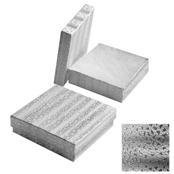 #33 - 3-1/2" x 3-1/2" x 1"H Silver Cotton Filled Boxes