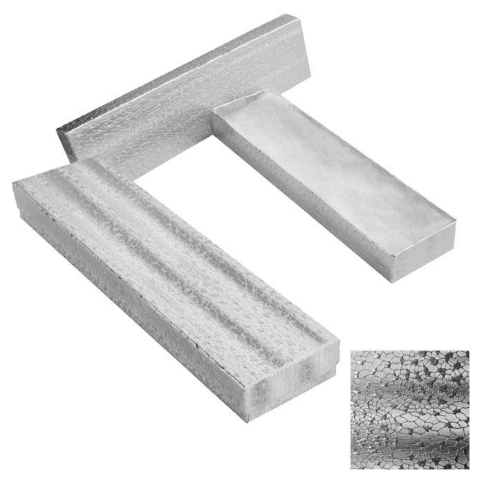 #82 - 8" x 2" x 1"H Silver Cotton Filled Boxes