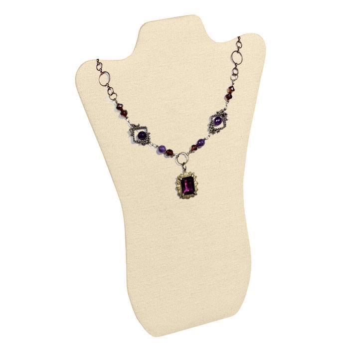 Beige Linen Curved Jewelry Necklace Display Easel, 14" Tall