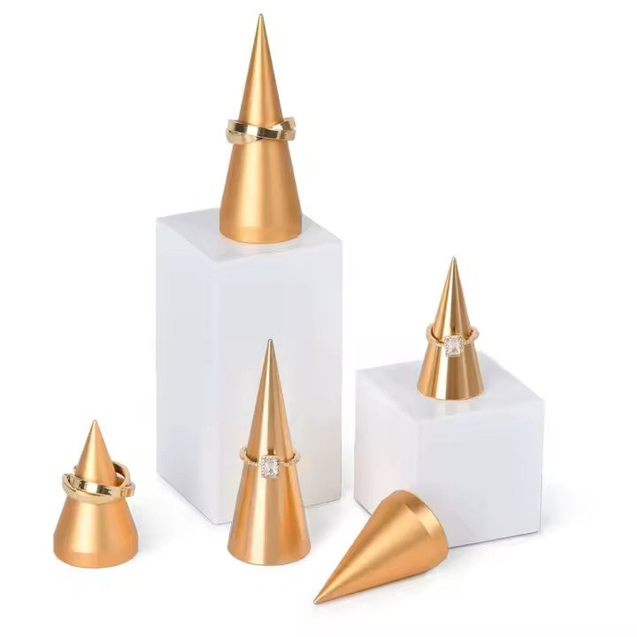 Luxury Gold Metal Cone Shape Ring Display for Tabletop & Showcase-Small