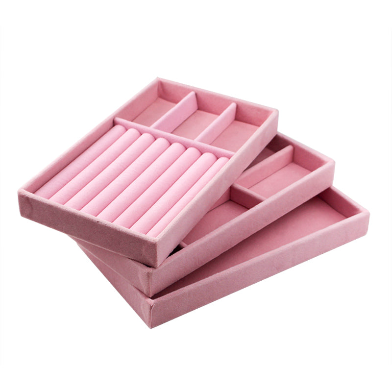 Pink Velvet Jewelry Storage 18 Slot Tray: Elegant Organizer for Necklaces, Rings, and Bracelets