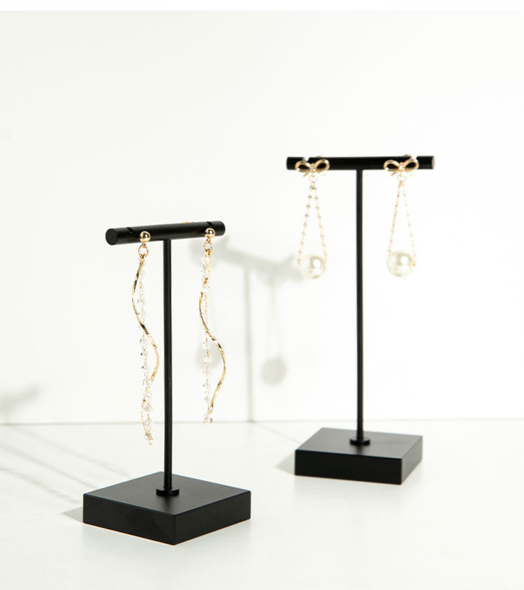 Luxurious Black Metal Jewelry Display Stands: Elegant Small Hexagon T-Bar Earring Holders
