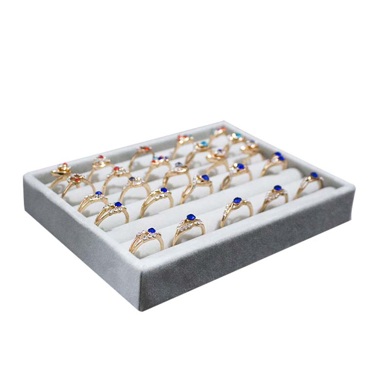 Grey Velvet Jewelry Storage Ring Tray: Elegant Organizer Rings