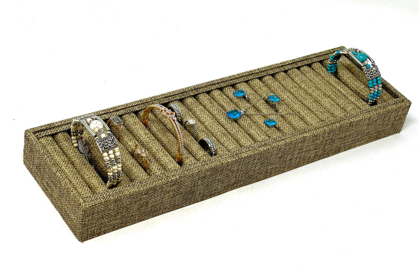 Brown Burlap 21 Slot Jewelry Bangle Display Tray