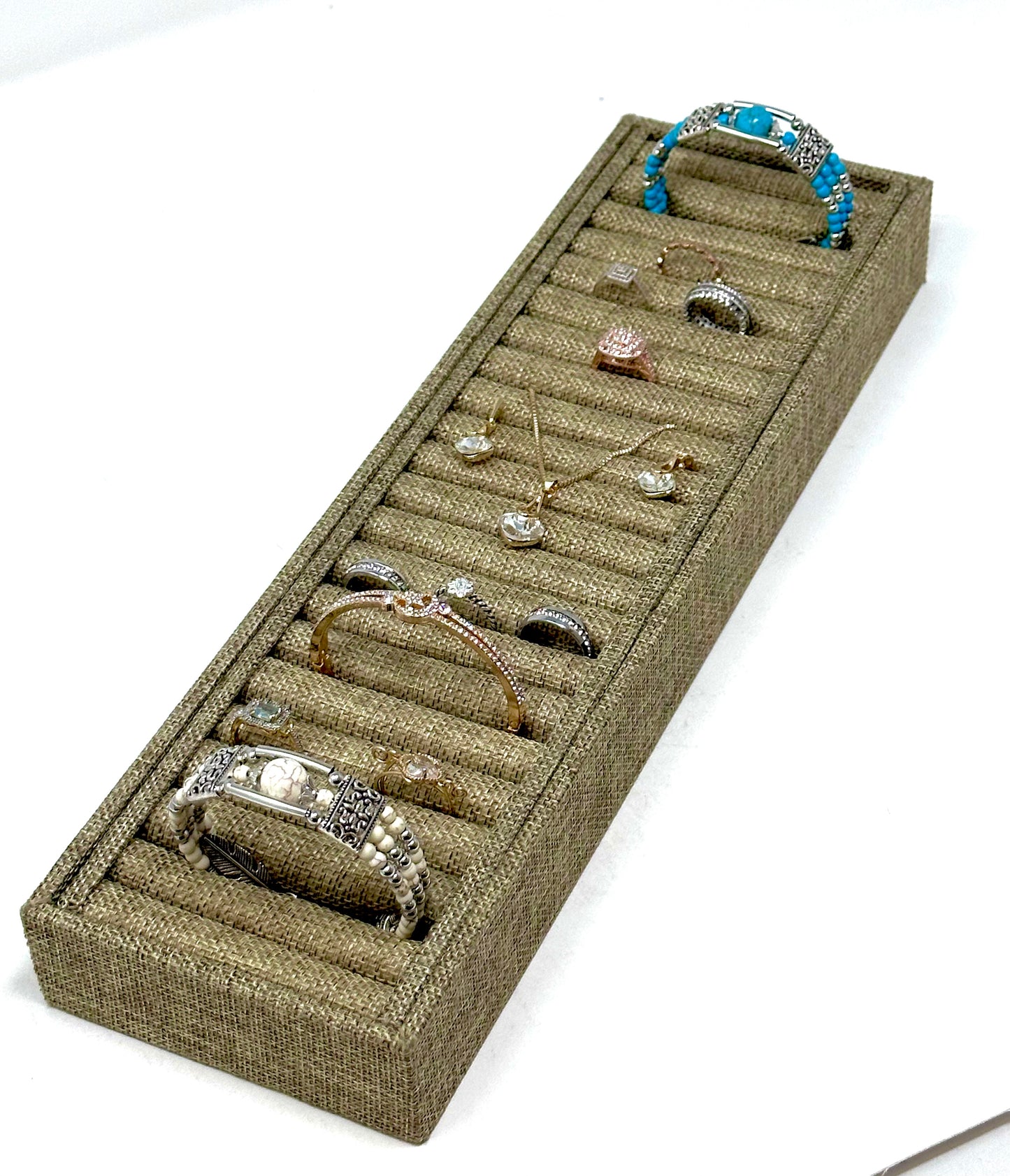 Brown Burlap 21 Slot Jewelry Bangle Display Tray
