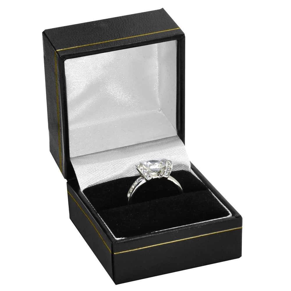 Black Leatherette, Gold Trim Jewelry Ring Box