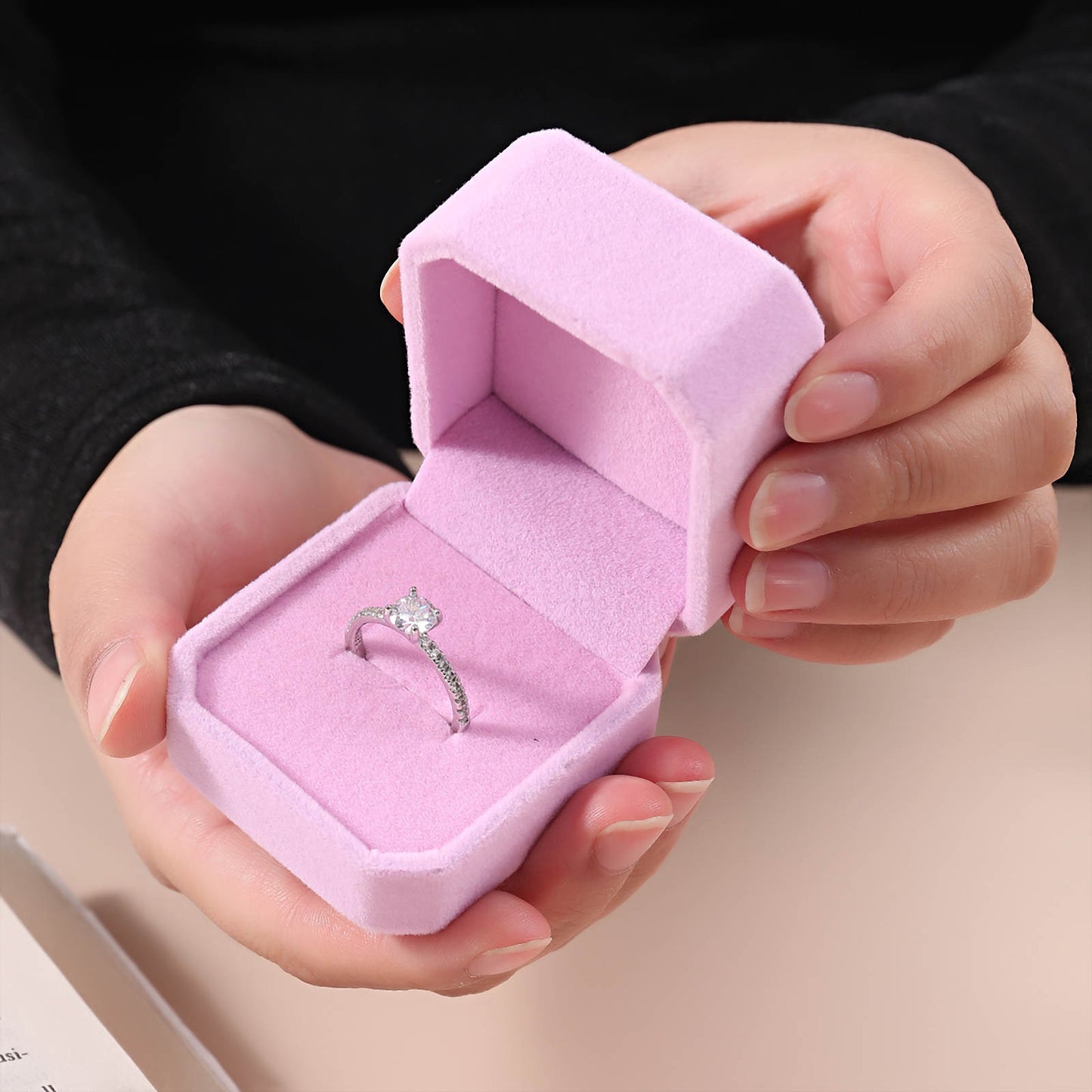 Pink Velvet Ring Box Sold as Dozen (12 pcs)