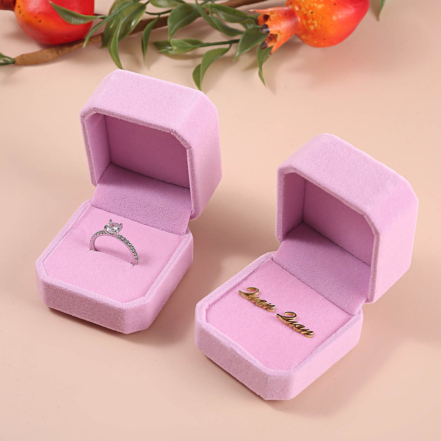 Pink Velvet Ring Box Sold as Dozen (12 pcs)