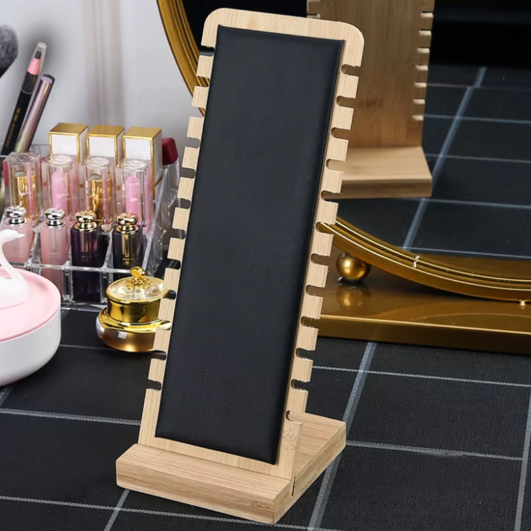 Bamboo Frame Jewelry Display Stand Suede Leather- Black