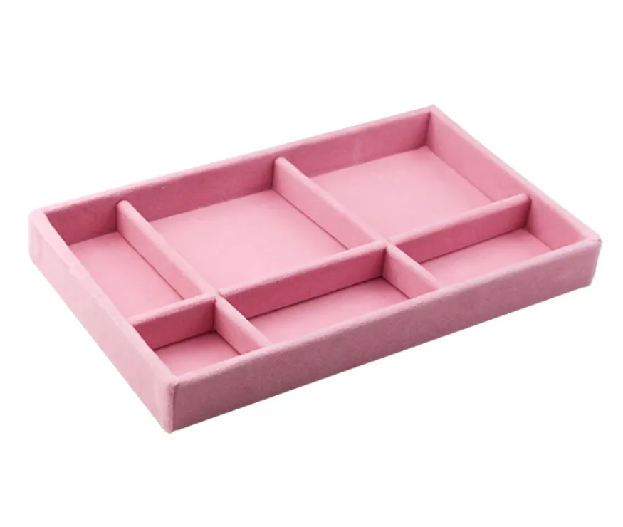 Pink Velvet Jewelry Storage 6 Slot Tray: Elegant Organizer for Necklaces, Rings, and Bracelets