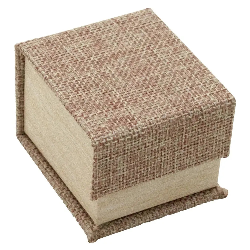 Brown Burlap and Faux Natural Wood Jewelry Ring Boxes