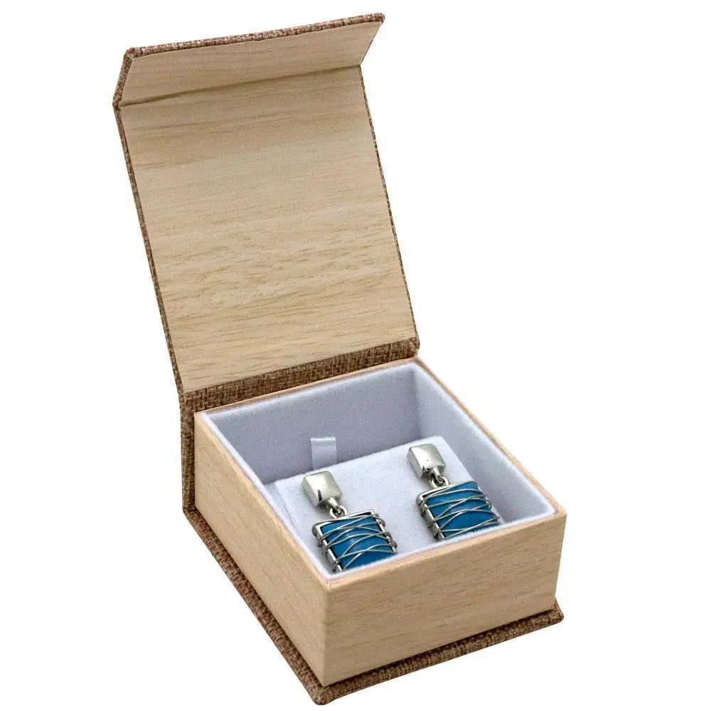 Brown Burlap and Faux Natural Wood Jewelry Earring or Pendant Boxes