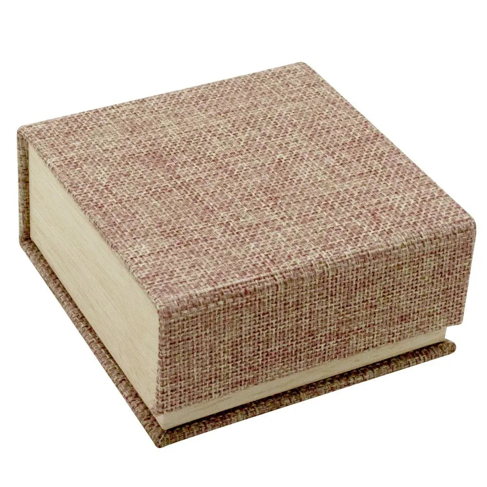 Brown Burlap Faux Natural Wood Jewelry Pendant and Earring Combination Boxes