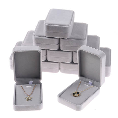 Grey Velvet Large Pendant Jewelry Box- Sold by Dozen (12pcs)