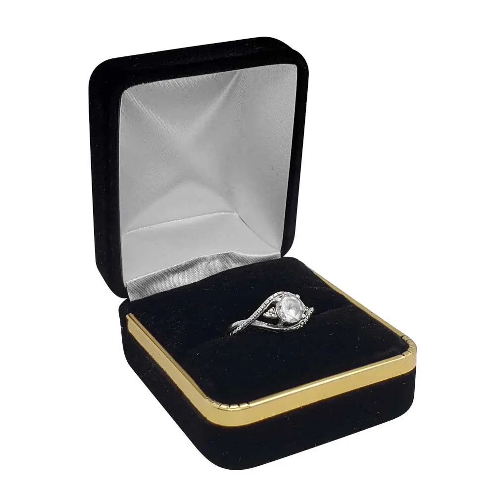 Black Velvet Jewelry Ring Gift Packaging Boxes with Gold Trim