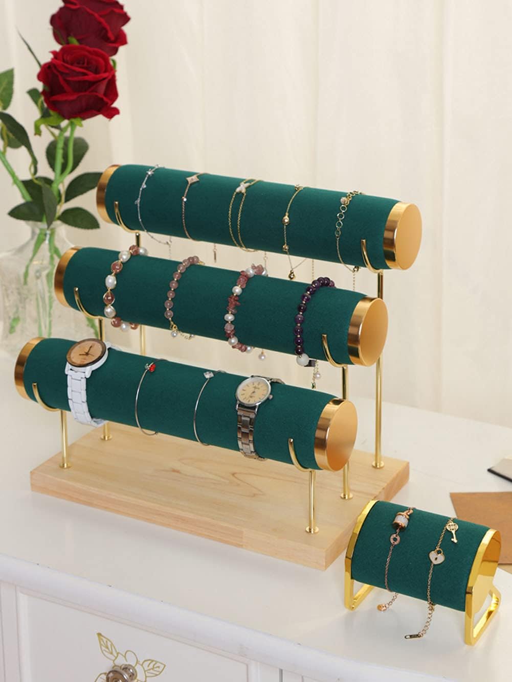 Luxury Detachable Three-Tier Jewelry Display Stand, Green