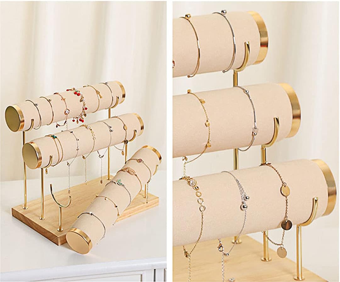 Luxury Detachable Three-Tier Jewelry Display Stand, Beige