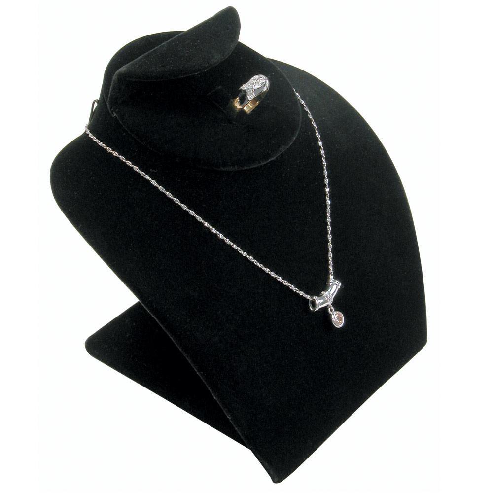 Black Velvet Jewelry Earring, Ring, and Necklace Display Bust, 5" Tall"
