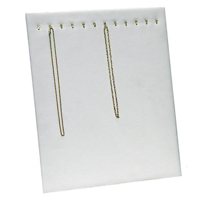 White Leatherette Jewelry Necklace or Chain Board 12 Hooks