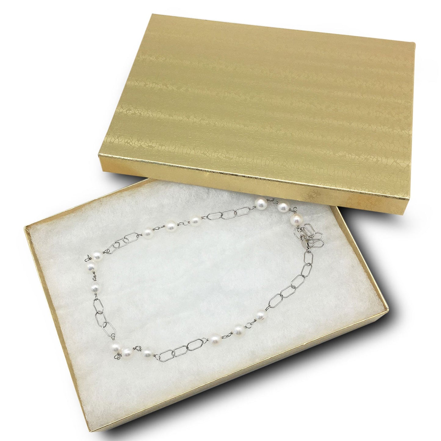 #G75 - 7 1/8" x 5 1/8" x 1 1/8"H Gold Foil Cotton Filled Box