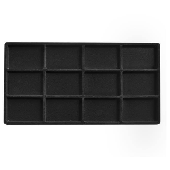 Full Size Black 12 Compartment Jewelry Bracelet Flocked Tray Liner Insert
