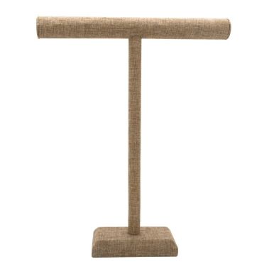 Brown Burlap Tall Jewelry Necklace / Chain T Bar Stand