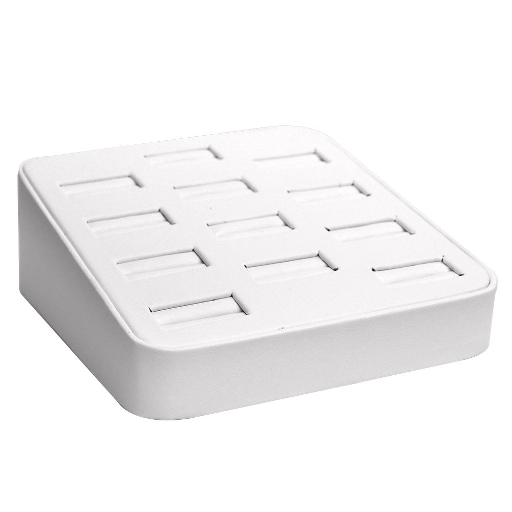 White Leatherette 12 Slot Jewelry Ring Display Tray