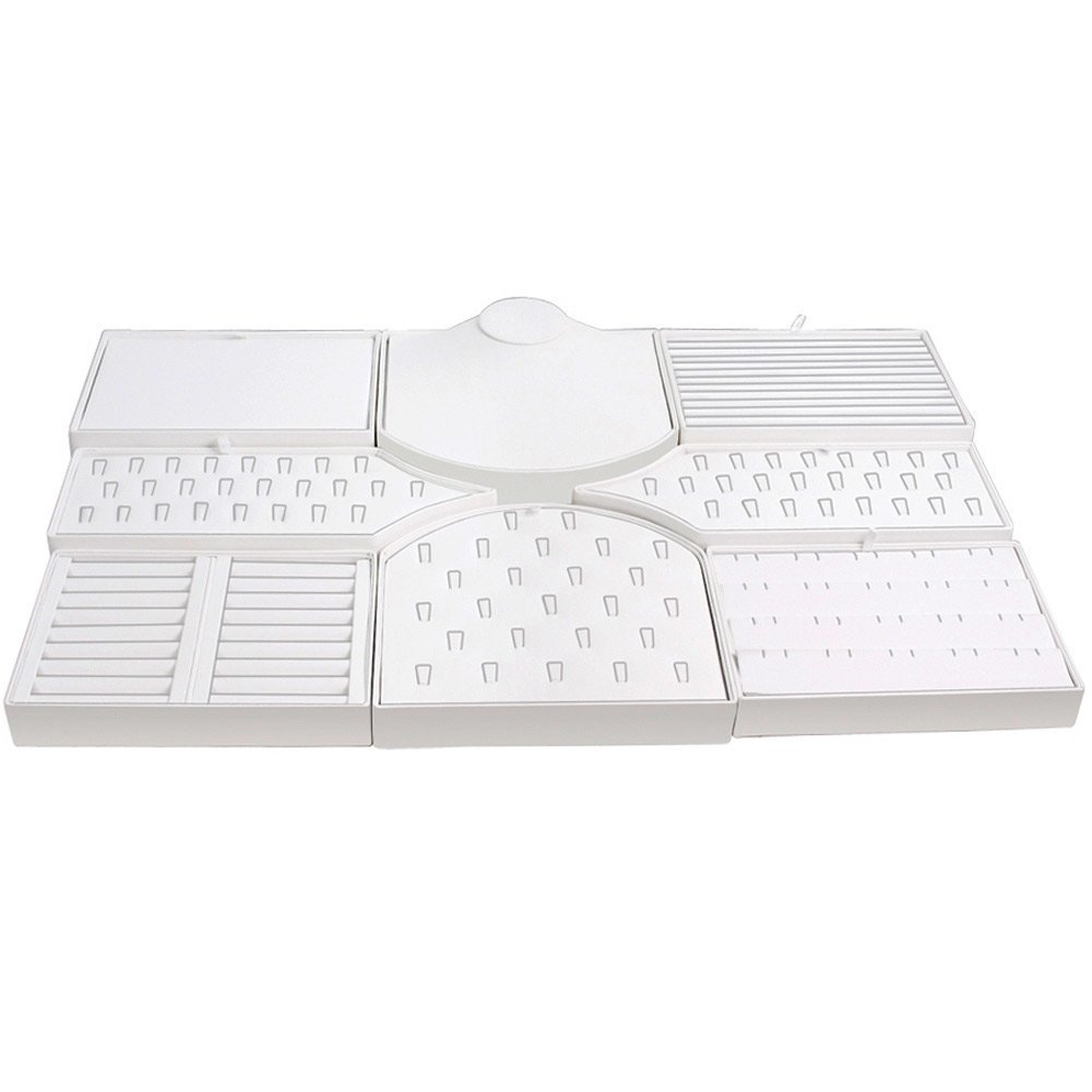White Faux Leather 8 Piece Jewelry Display Set