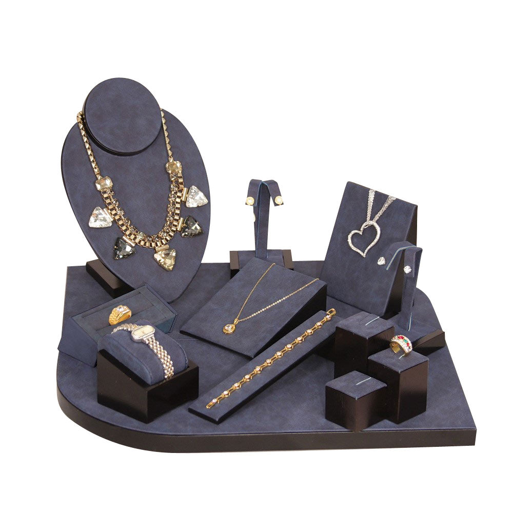 Dark Blue Faux Suede with Dark Accents 13-Piece Display Set