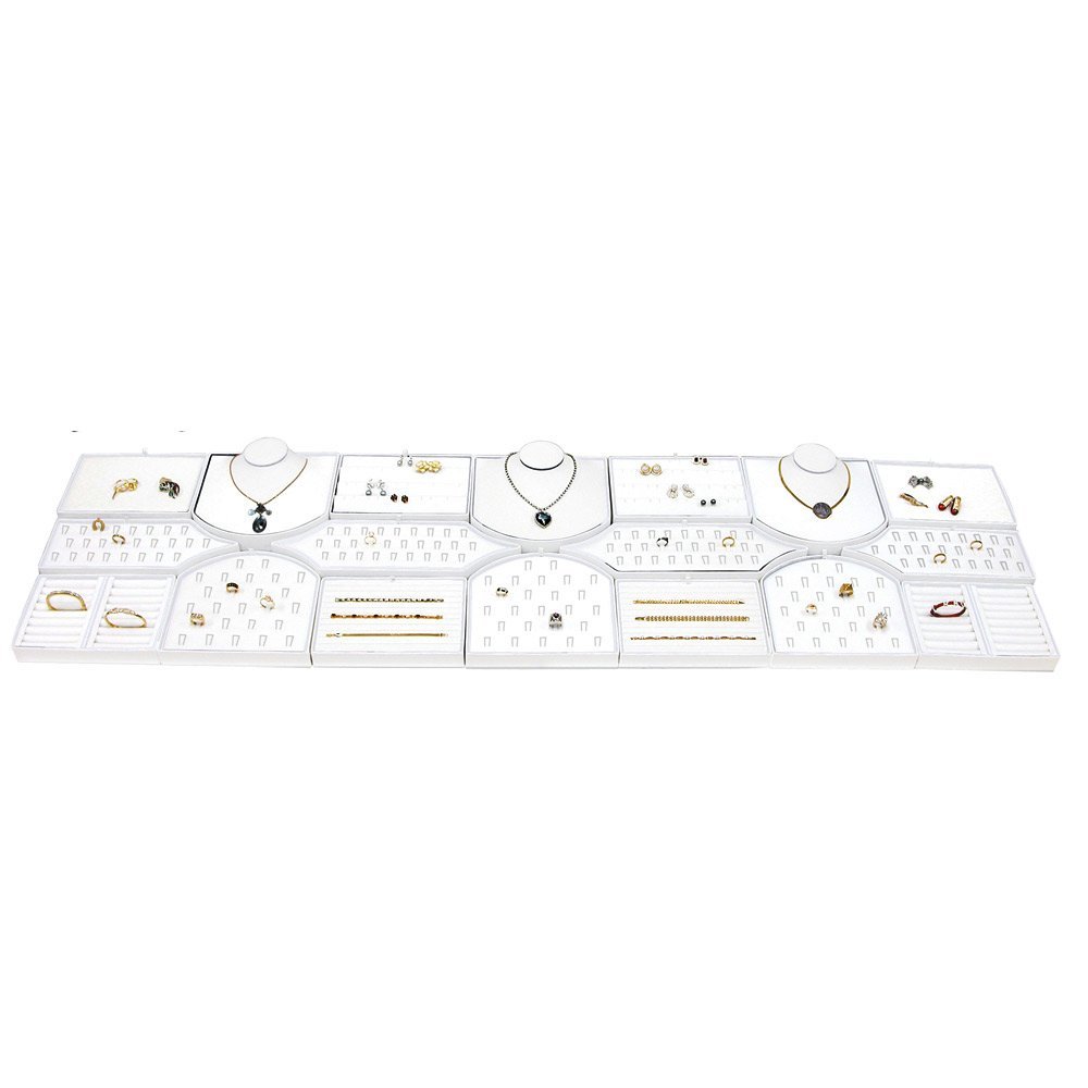 White Faux Leather 18 Piece Jewelry Display Set