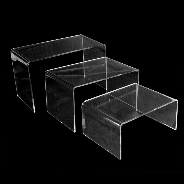 Large Clear Acrylic 3 Piece Display Shelves Riser Set