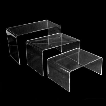 Large Clear Acrylic 3 Piece Display Shelves Riser Set