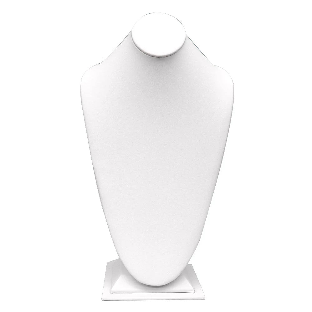 White Leatherette Jewelry Necklace Display Bust, 14-1/2" Tall