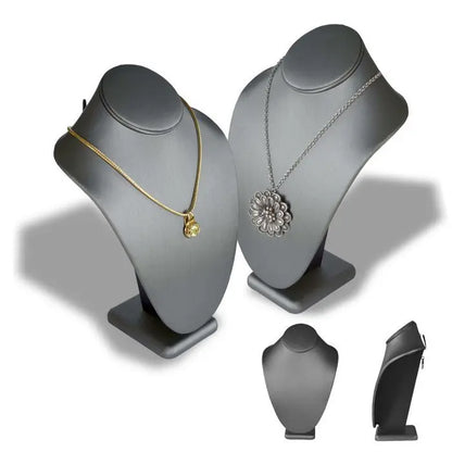 Steel Grey Leatherette Jewelry Necklace Display Bust, 11" Tall