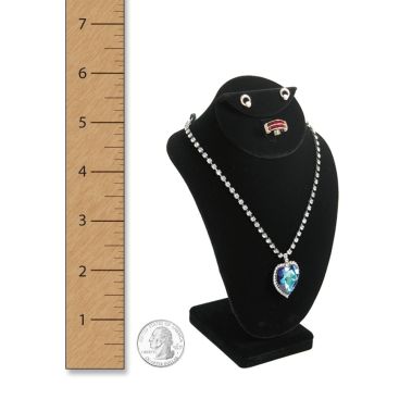 Black Velvet Jewelry Necklace / Ring / Earring Combination Bust, 6" Tall