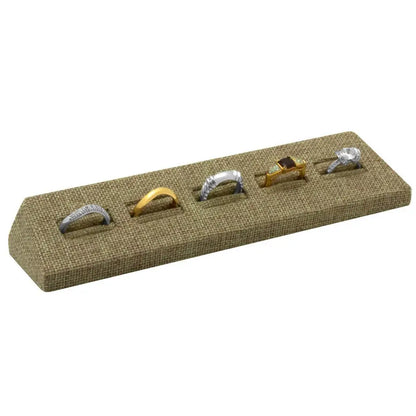 Burlap 5 Slot Jewelry Ring Display Tray