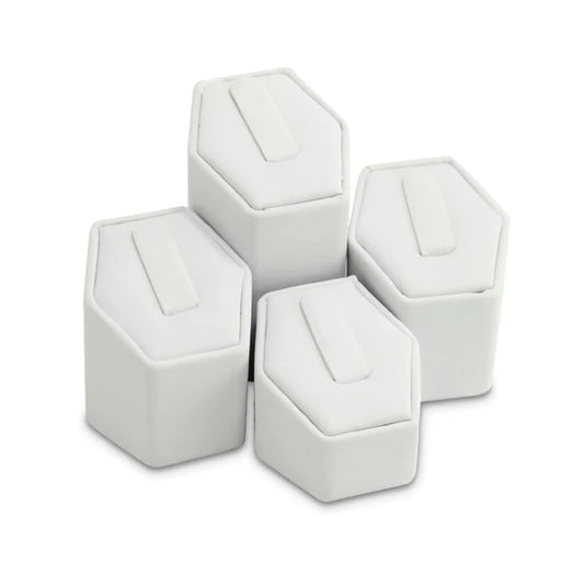 White Leatherette 4-Pc Ring Display Holder Set