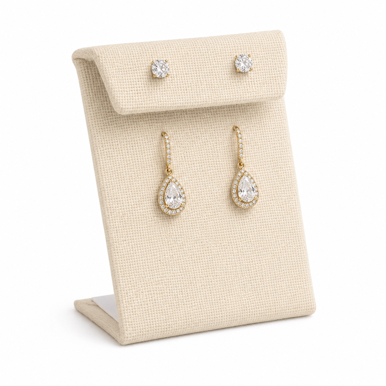 Beige Linen Jewelry Earring Display Stand