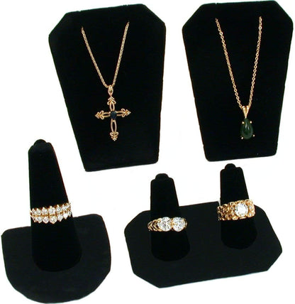 11 Piece Black Velvet Combination Bust Set for Necklace, Bracelet, Earring, Pendants and Ring