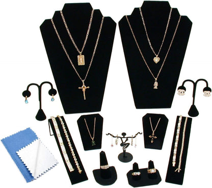 11 Piece Black Velvet Combination Bust Set for Necklace, Bracelet, Earring, Pendants and Ring