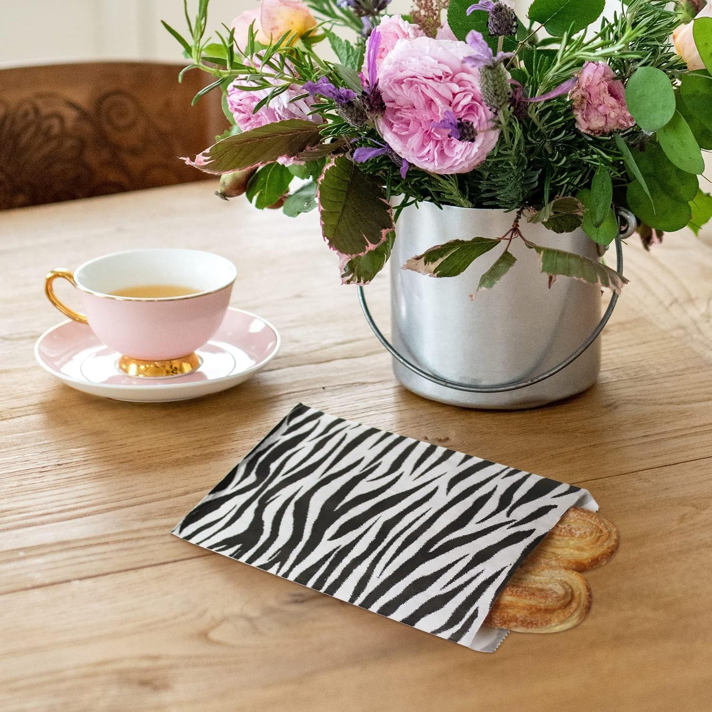 100 Zebra Print Flat Merchandise Paper Bags