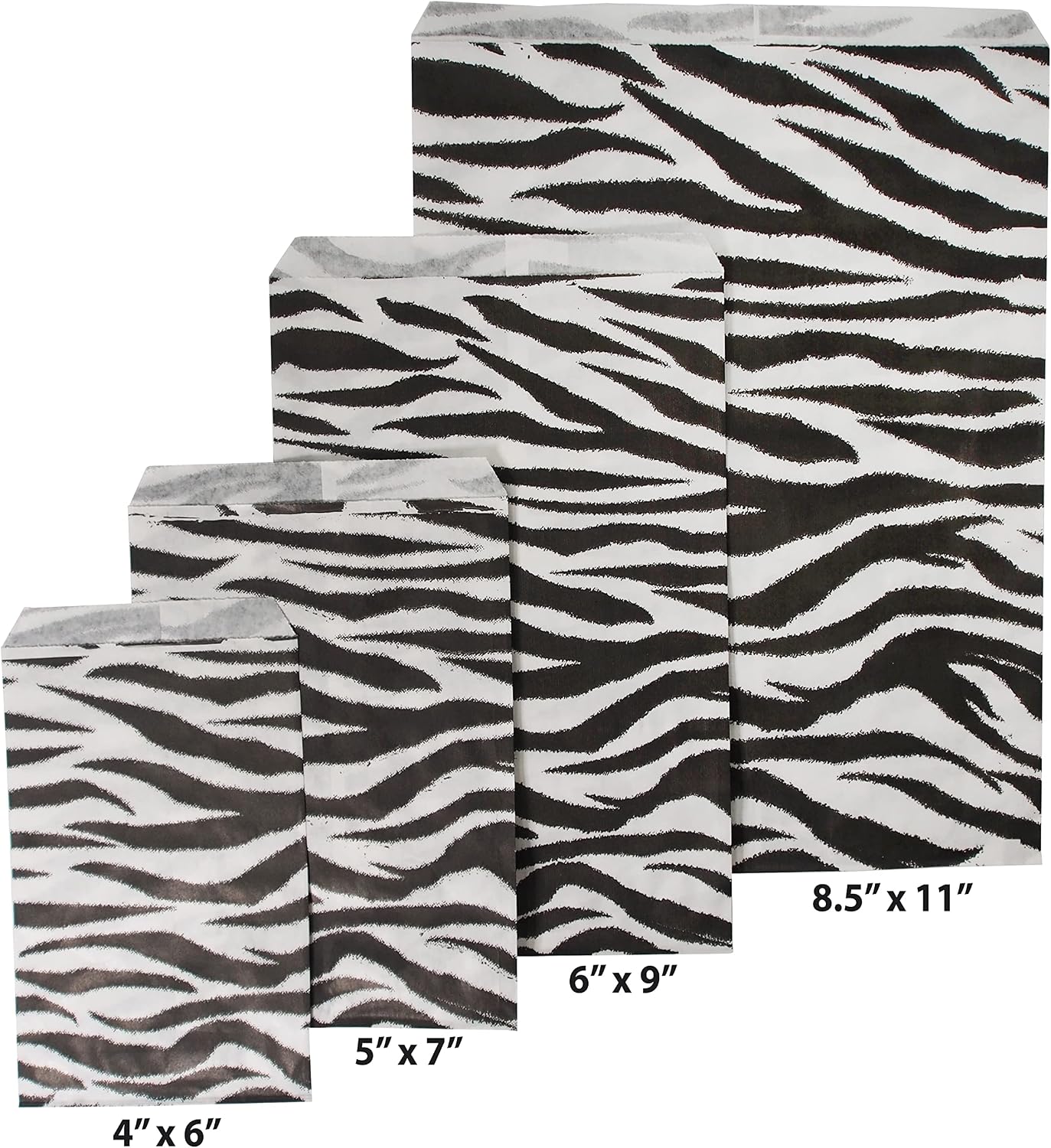 100 Zebra Print Flat Merchandise Paper Bags
