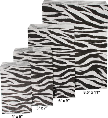 100 Zebra Print Flat Merchandise Paper Bags