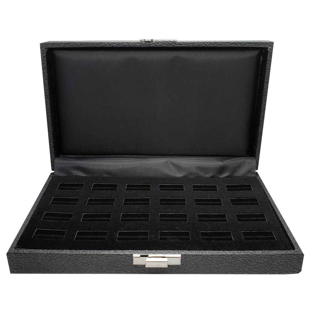 Black Leatherette Wide Slot Jewelry Ring Tray Travel Case, Holds 24 Rings