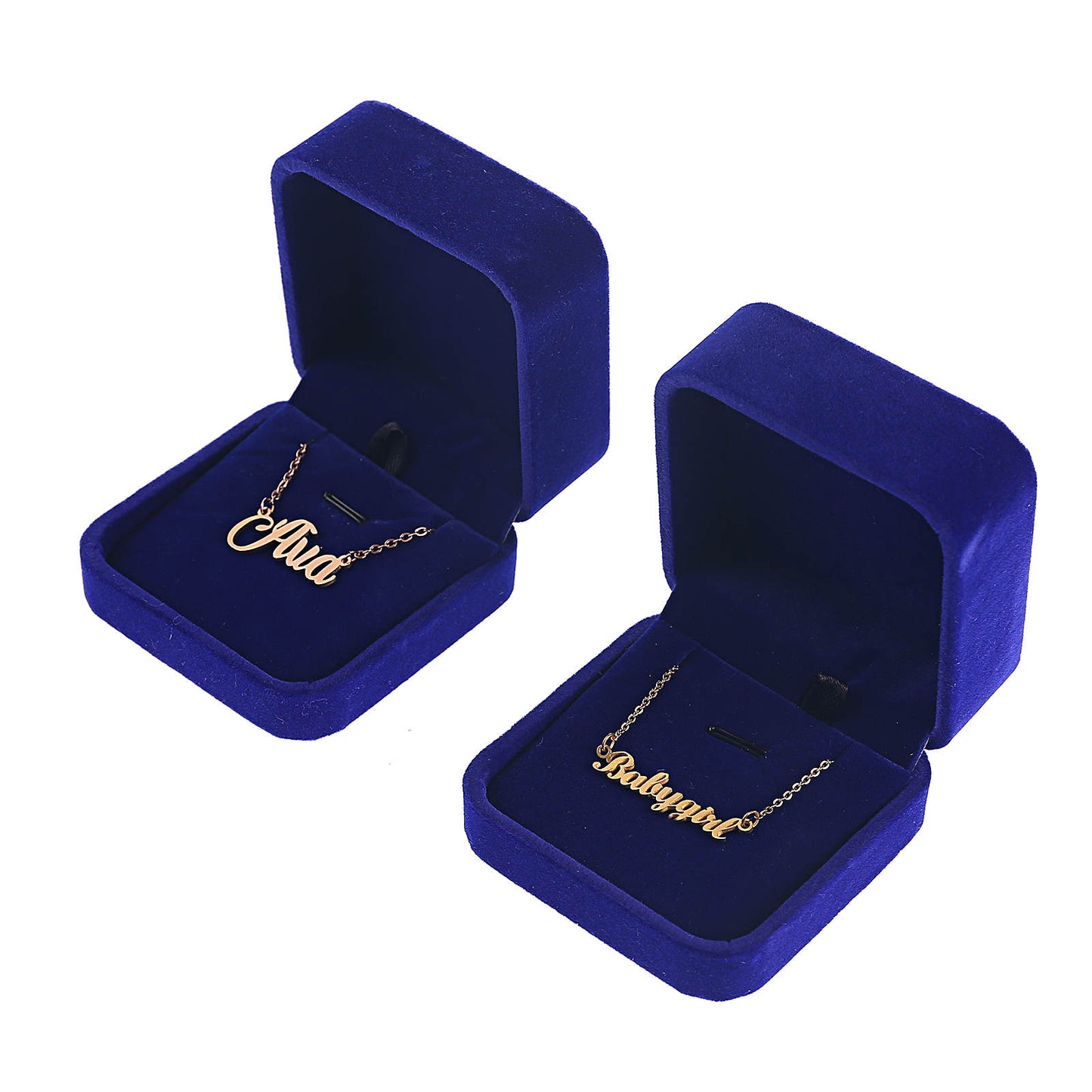 Blue Velvet Pendant Earring Necklace Jewelry Box